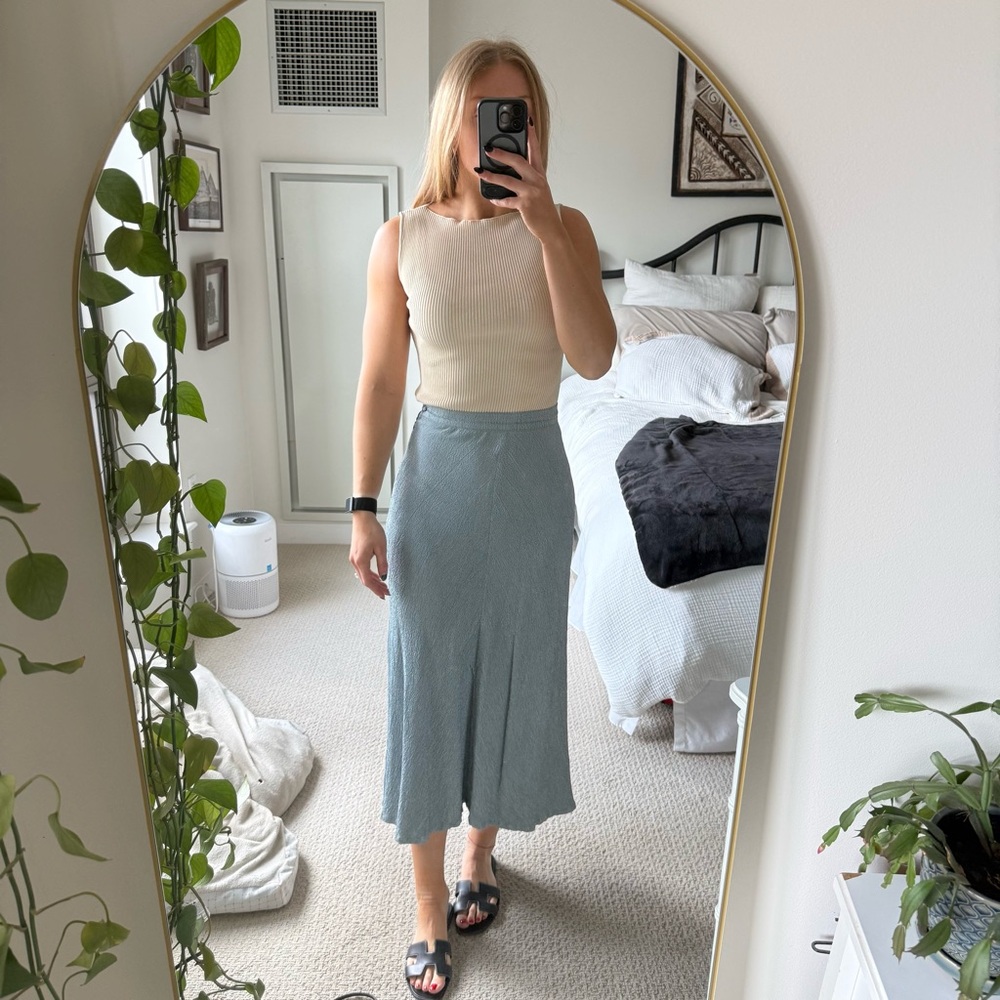 Vintage 90s blue textured midi skirt